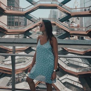 Blue + White square shift dress